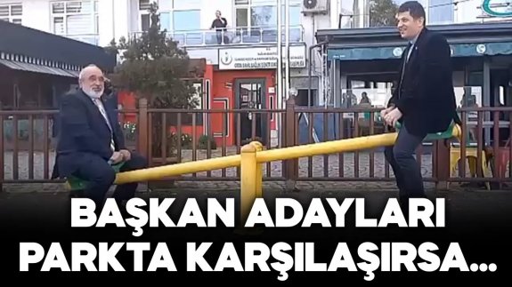 Başkan adayları parkta karşılaştı, birlikte tahterevalliye bindi!