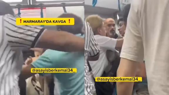 Marmaray'da el ele tutuşma tekmeli yumruklu kavgayla bitti!