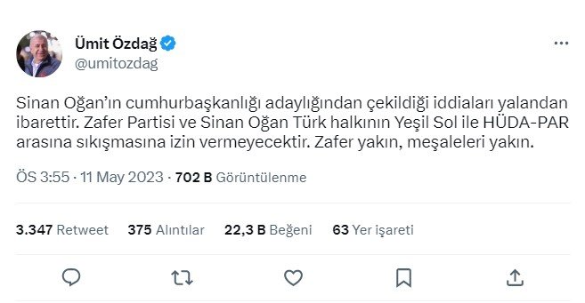 Ümit Özdağ'dan Sinan Oğan açıklaması