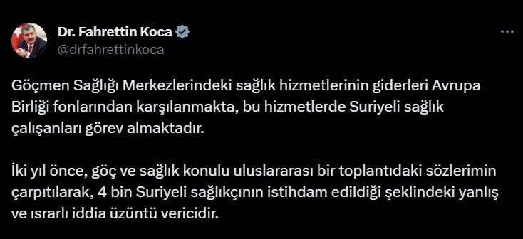 Bakan Koca'dan Suriyeli sağlıkçı istihdamı açıklaması