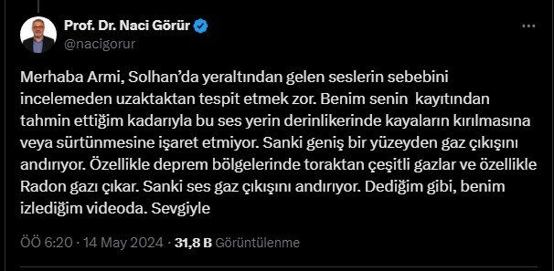 Sosyal medyada dolaşıma girdi, Naci Görür yanıtladı: Bingöl’de yer altından gelen ses büyük depremin habercisi mi?