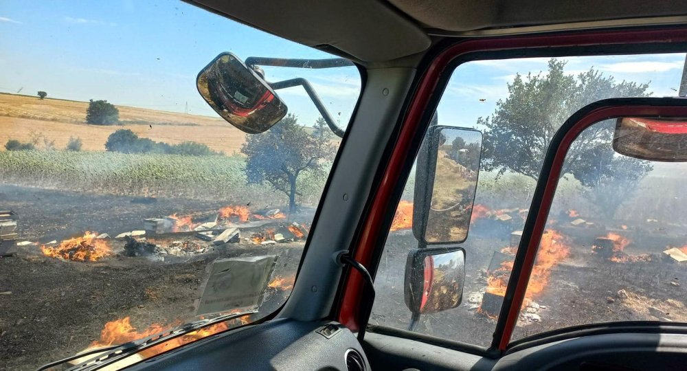 Kırklareli'nde anız yangını! İçinde arıların olduğu 200 kovan yandı