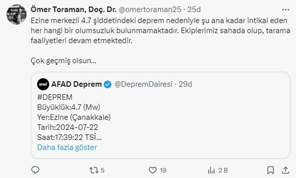 Çanakkale'deki 4.7'lik depreme ilişkin Valilik'ten açıklama geldi