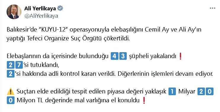 Balıkesir'de organize suç örgütüne düzenlenen operasyonda 27 şüpheli tutuklandı