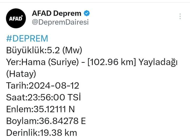 Suriye'de 5,2 büyüklüğünde deprem! Hatay’da da hissedildi