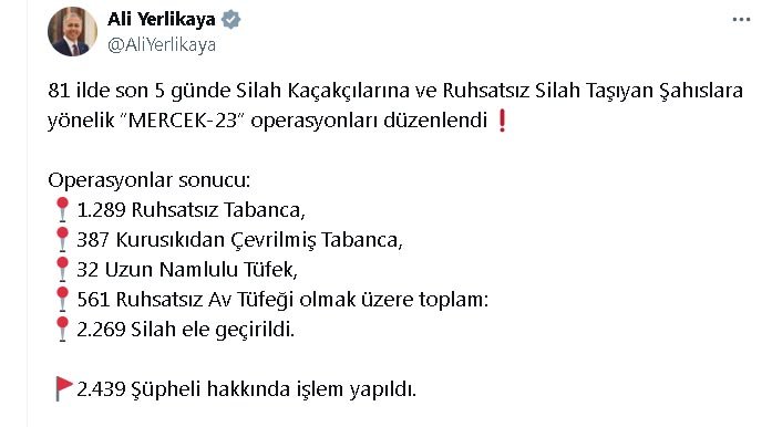 81 ilde 'Mercek-23' operasyonları: Binlerce ruhsatsız silah ele geçirildi