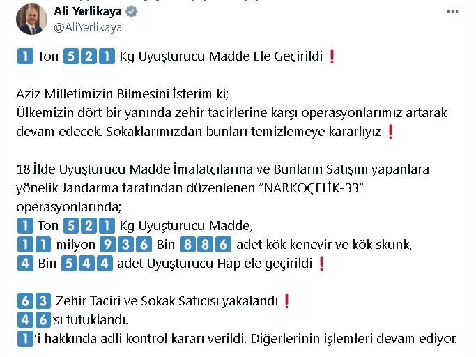 18 ilde 'Narkoçelik-33' operasyonları: 46 şüpheli tutuklandı