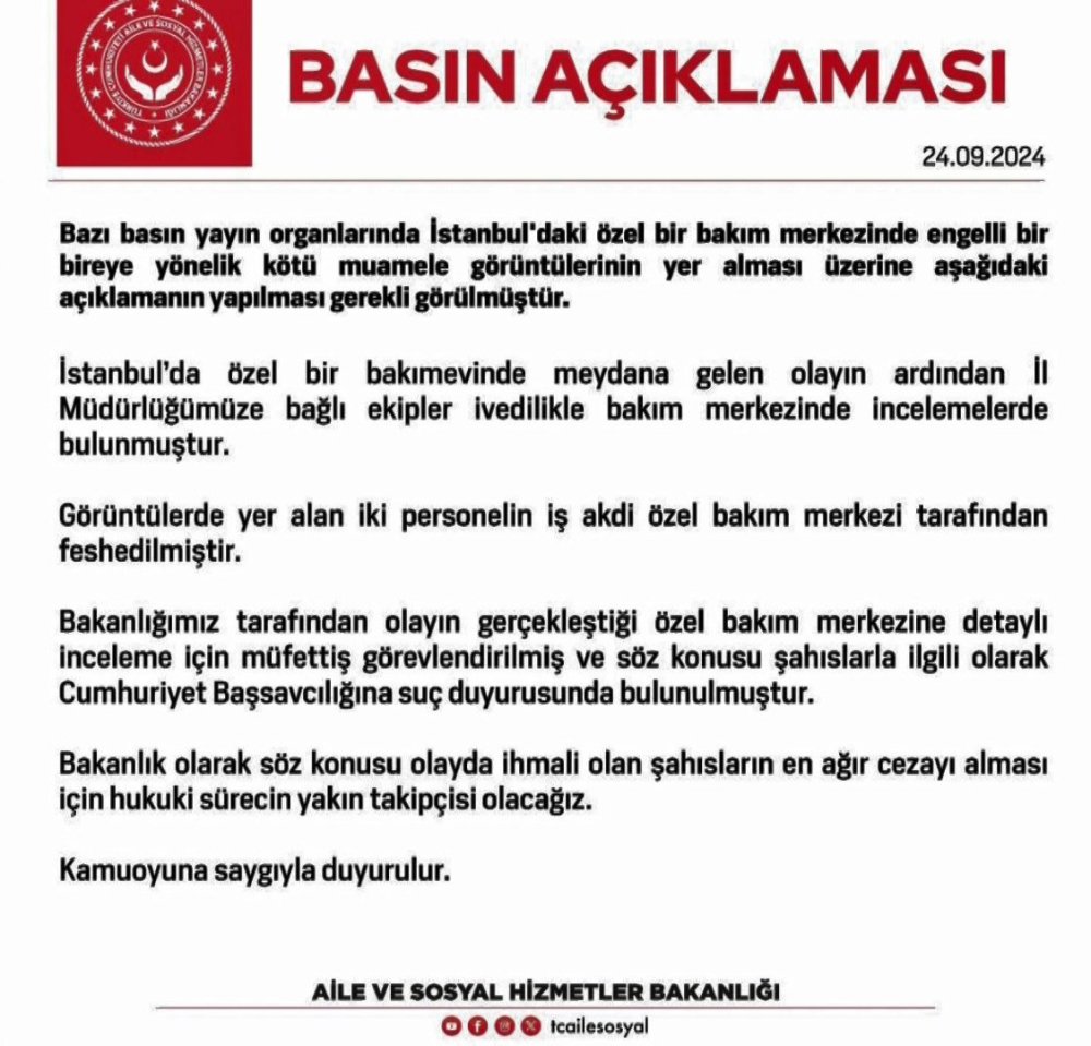 Büyükçekmece'de engelli çocuğa şiddet iddiasına Bakanlıktan inceleme