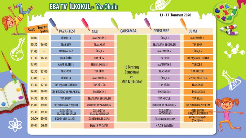 EBA TV 13 Temmuz Pazartesi lise ders programı