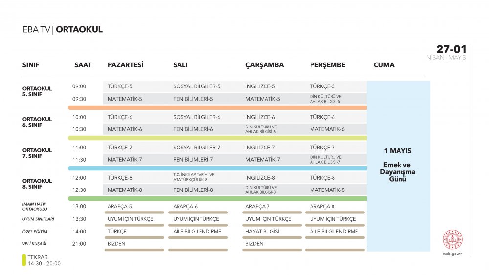 EBA TV 28 Nisan Salı ortaokul ders programı