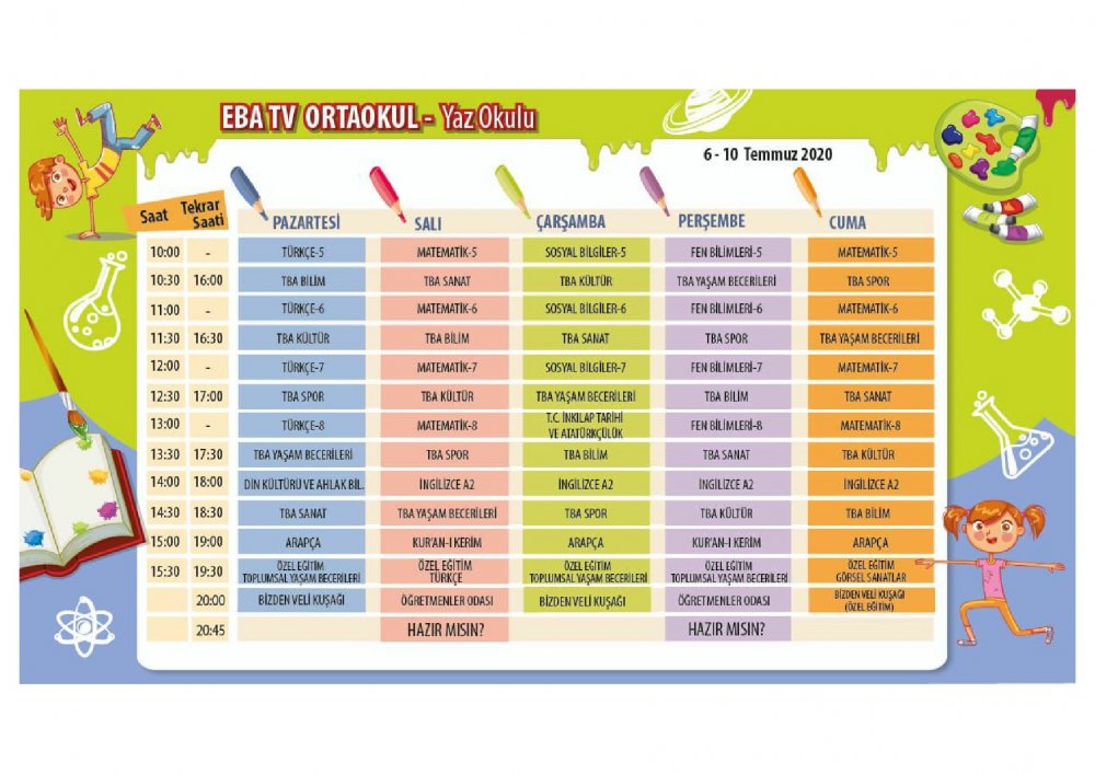 EBA TV 10 Temmuz Cuma ortaokul ders programı