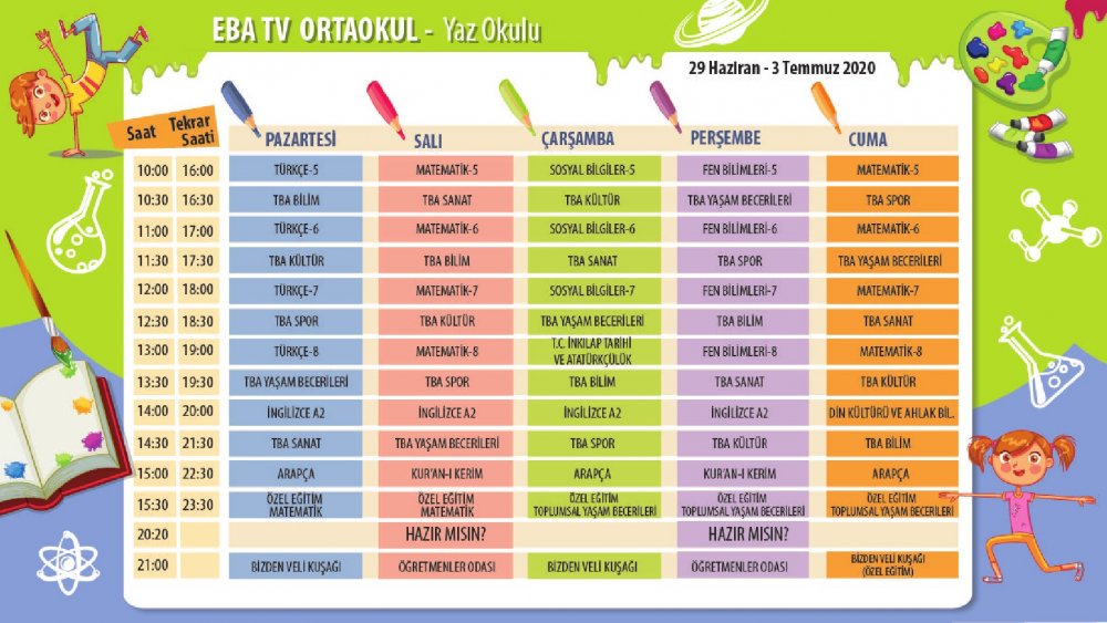 EBA TV 3 Temmuz Cuma ortaokul ders programı