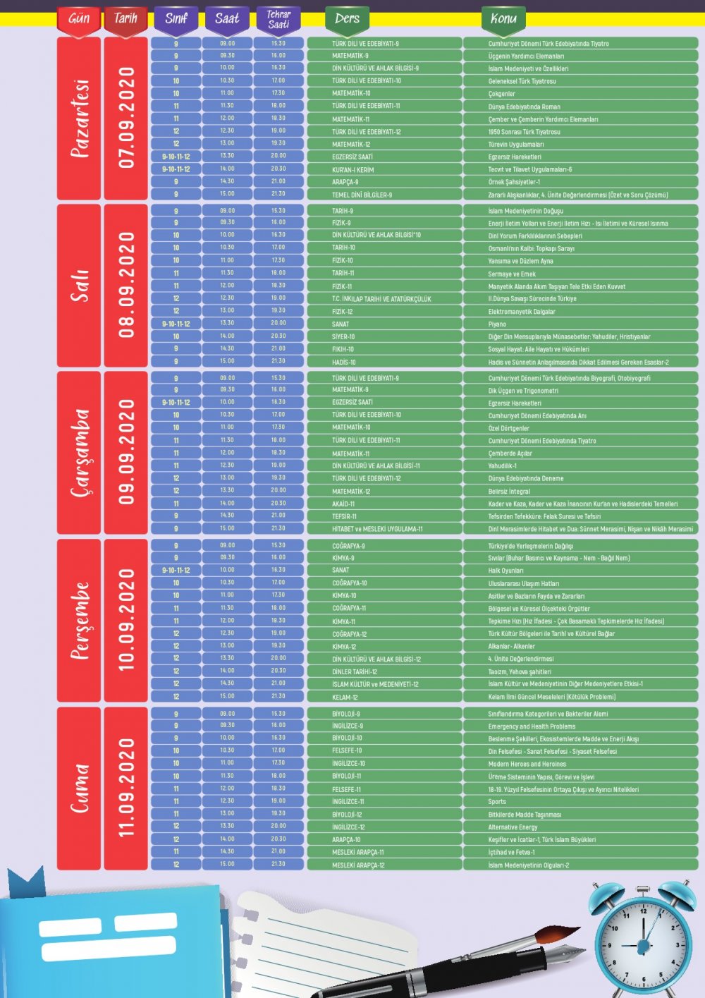 eba tv ortaokul ders programı