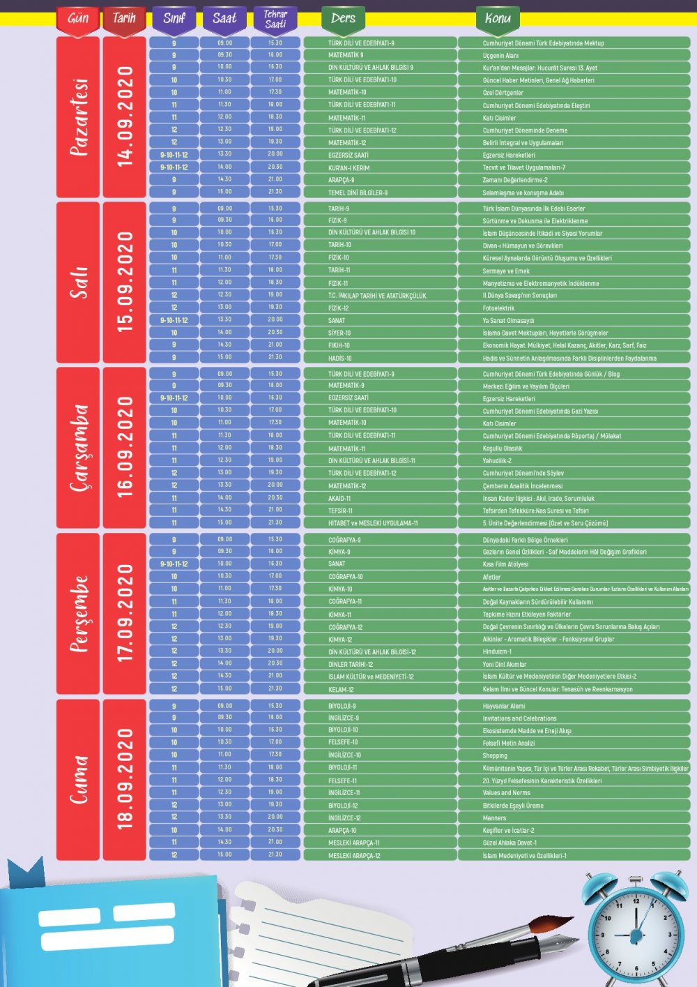 eba tv ortaokul ders programı