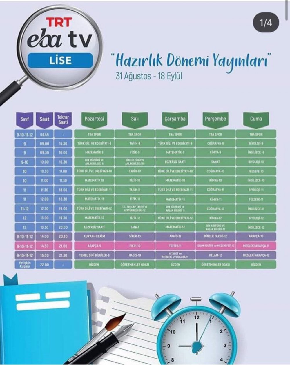 TRT EBA TV 31 Ağustos - 18 Eylül yayın akışı canlı izle