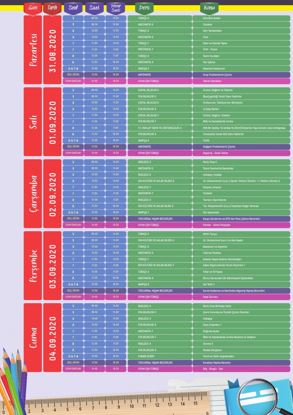 eba tv ortaokul ders programı