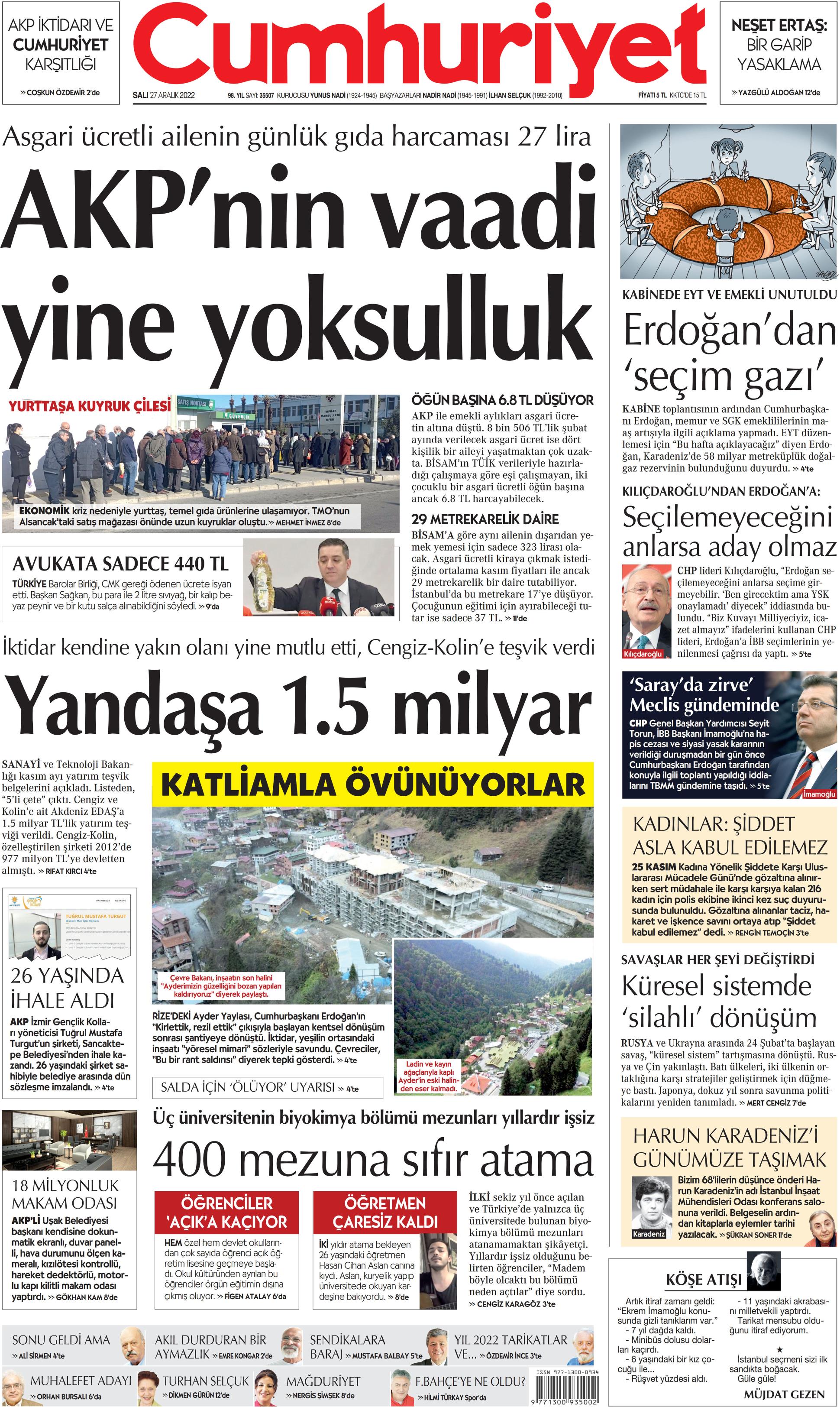 Cumhuriyet 27 Aralık Salı 