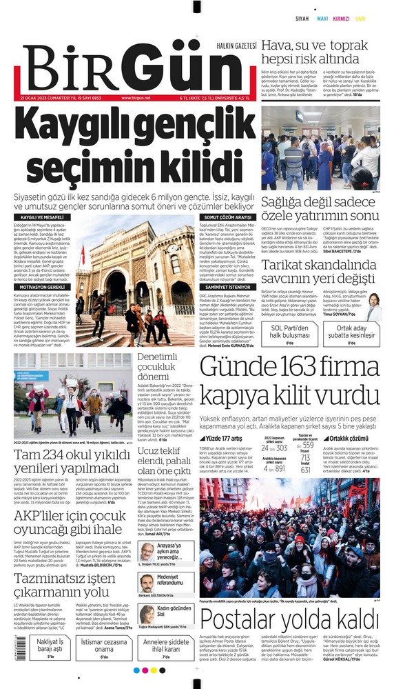 Birgün Gazetesi 21 Ocak 2023, Cumartesi Günü Manşeti