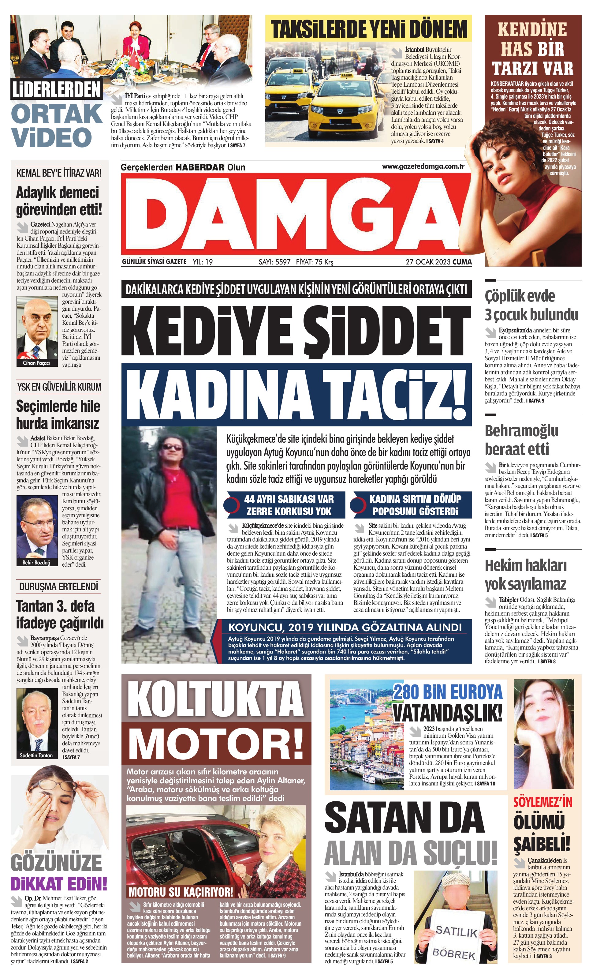 Damga Gazetesi 27 Ocak 2023, Cuma Günü Manşeti