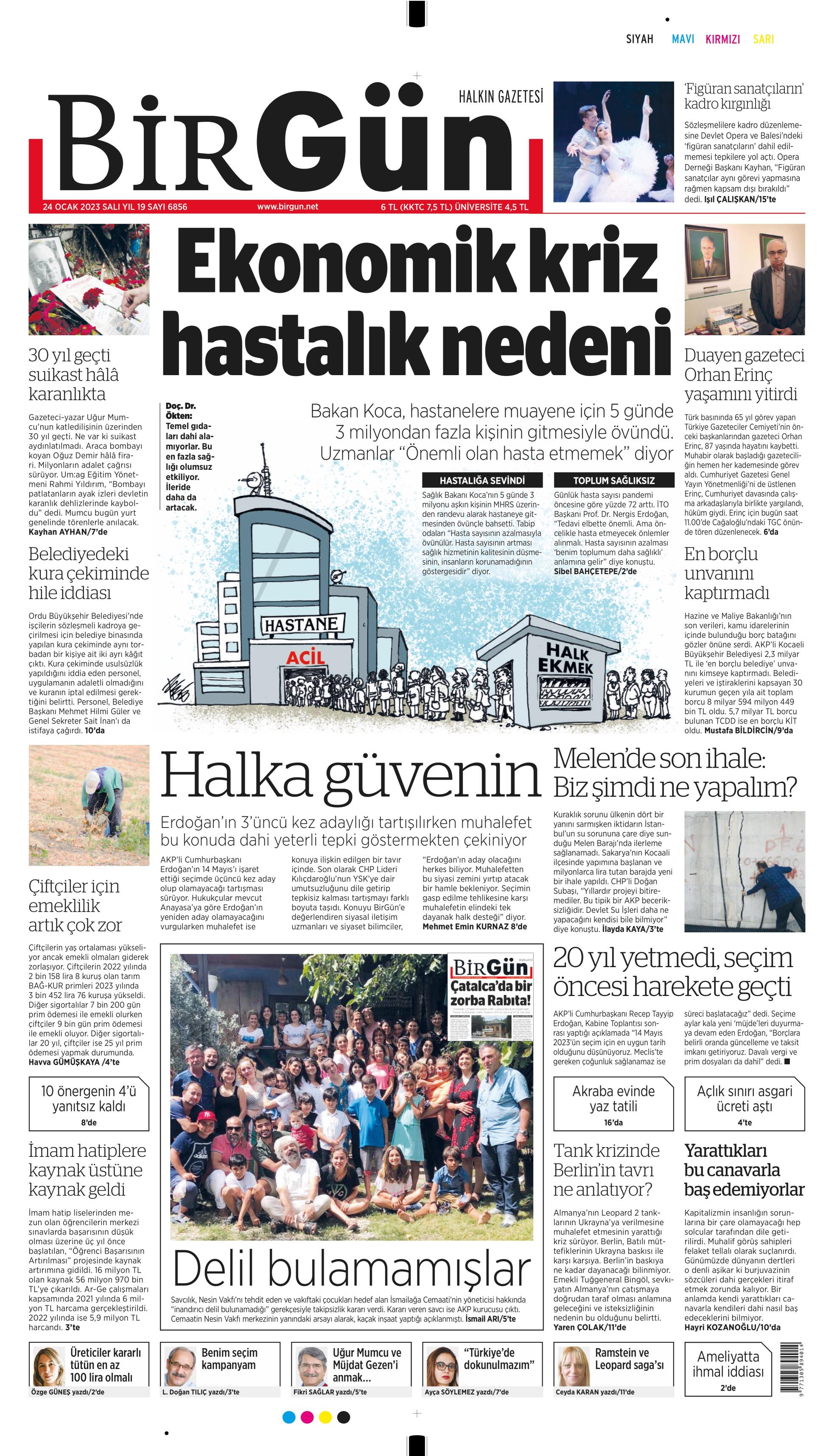 Birgün Gazetesi 24 Ocak 2023, Salı Günü Manşeti