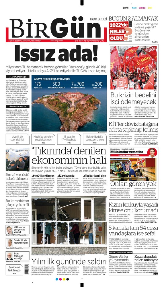 Birgün Gazetesi 2 Ocak 2023, Pazartesi Günü Manşeti