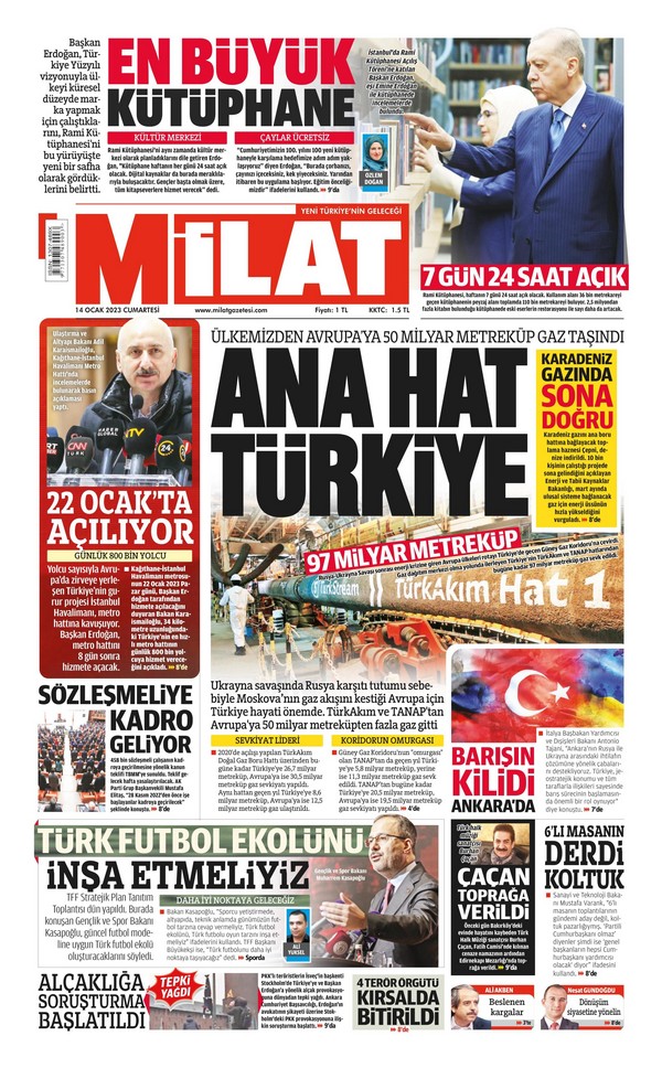 Milat Gazetesi 14 Ocak 2023, Cumartesi Günü Manşeti