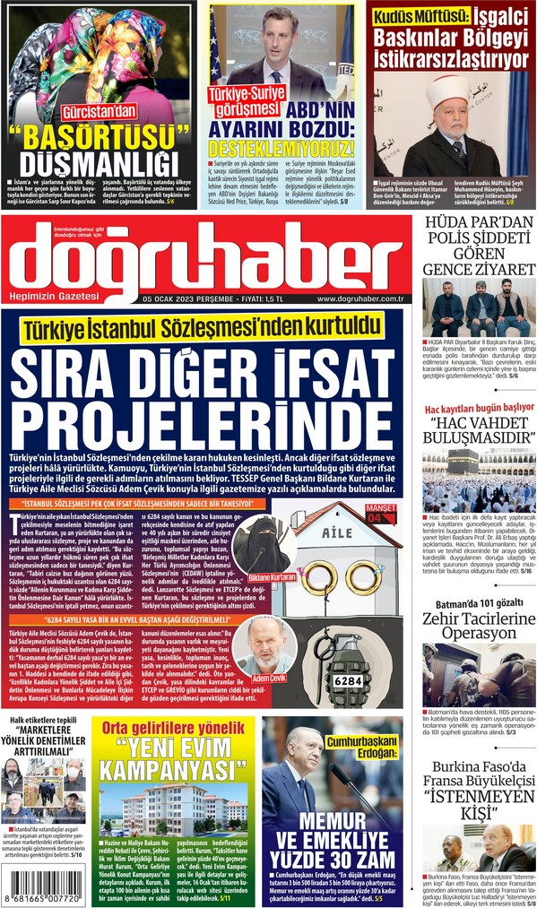 Doğruhaber Gazetesi 5 Ocak 2023, Perşembe Günü Manşeti