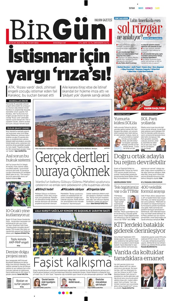 Birgün Gazetesi 10 Ocak 2023, Salı Günü Manşeti