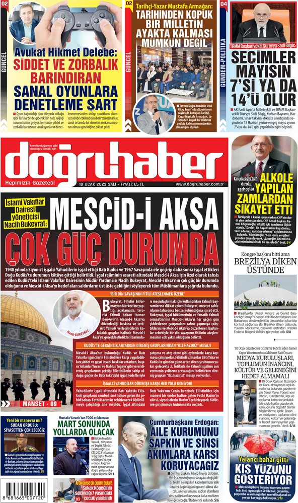 Doğruhaber Gazetesi 10 Ocak 2023, Salı Günü Manşeti