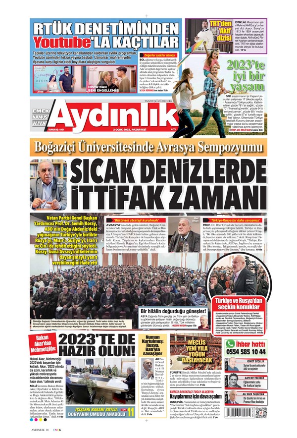 Aydınlık Gazetesi 2 Ocak 2023, Pazartesi Günü Manşeti