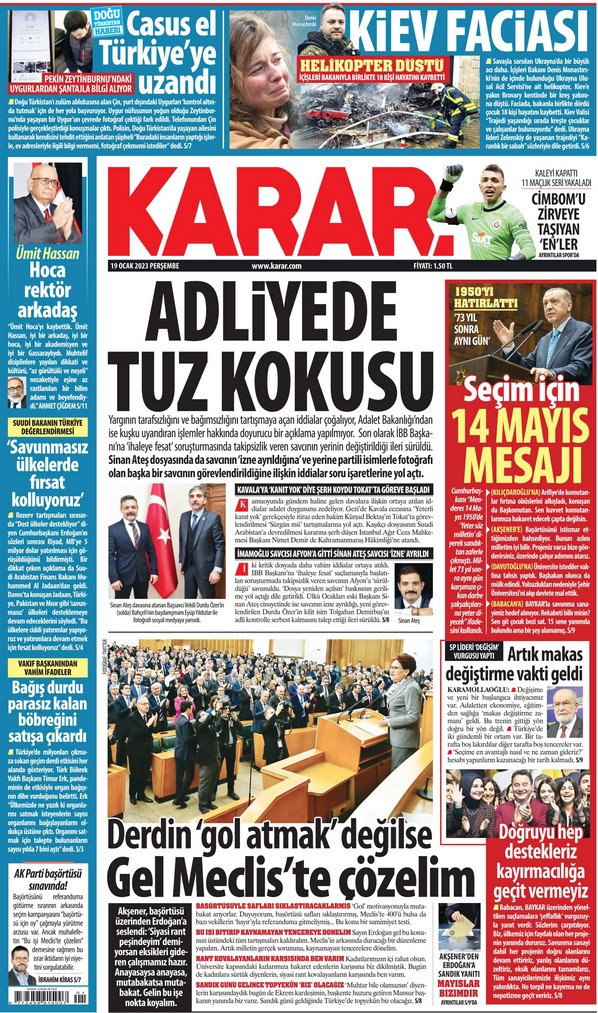 Karar Gazetesi 19 Ocak 2023, Perşembe Günü Manşeti