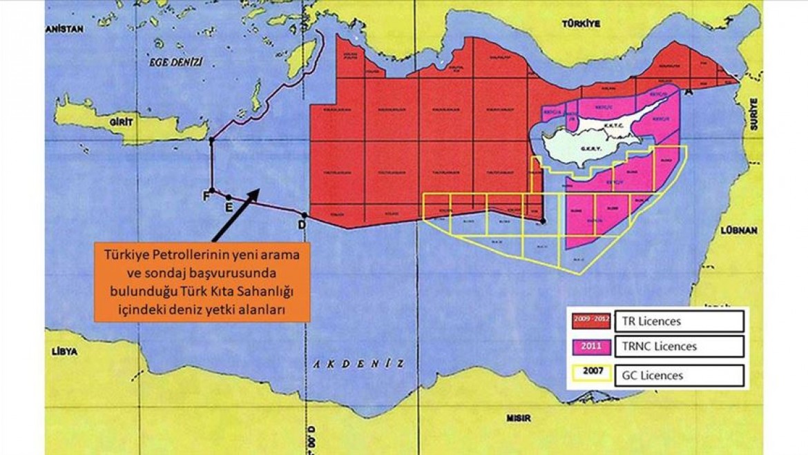 Dışişleri Bakanlığı Doğu Akdeniz'de yeni ruhsat başvurusu yapılan sahaların yerini gösteren haritayı paylaştı