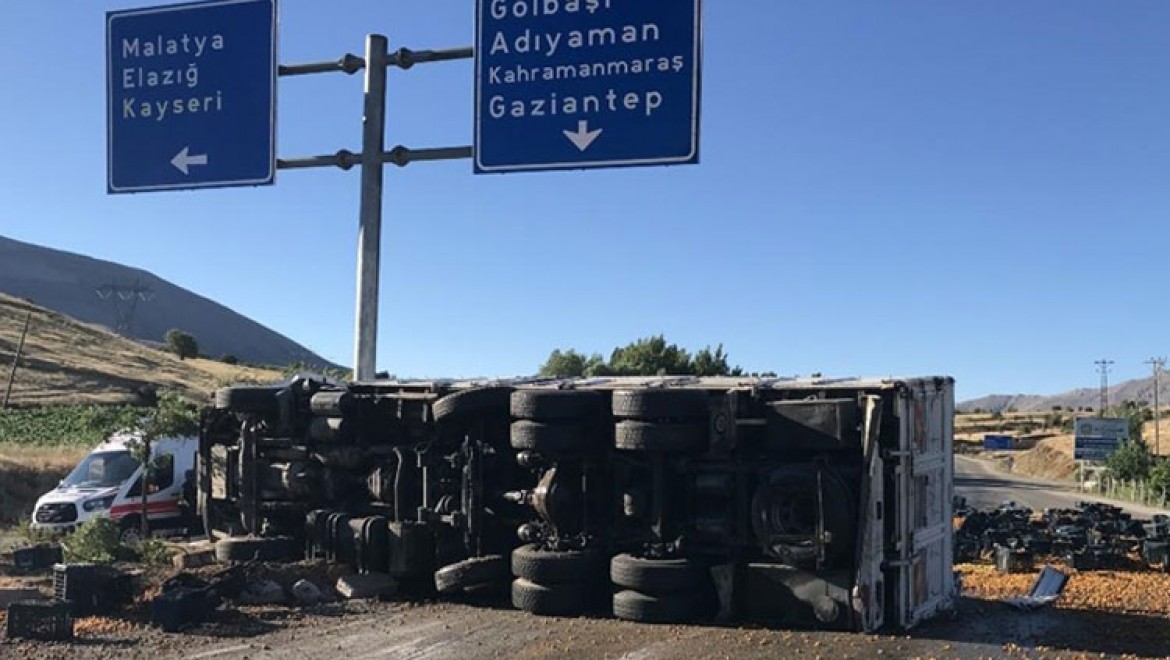 Malatya'da kayısı yüklü kamyon devrildi