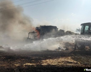 Afyonkarahisar'da saman balyası yüklü kamyonda çıkan yangın hasara yol açtı