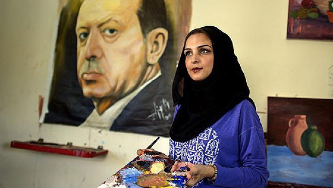Gazze'li ressam destek için Erdoğan'ın portresini resmetti
