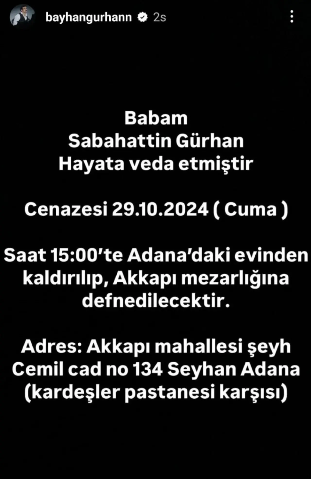 Şarkıcı Bayhan’dan Acı Haber: Babası Sabahattin Gürhan Hayatını Kaybetti